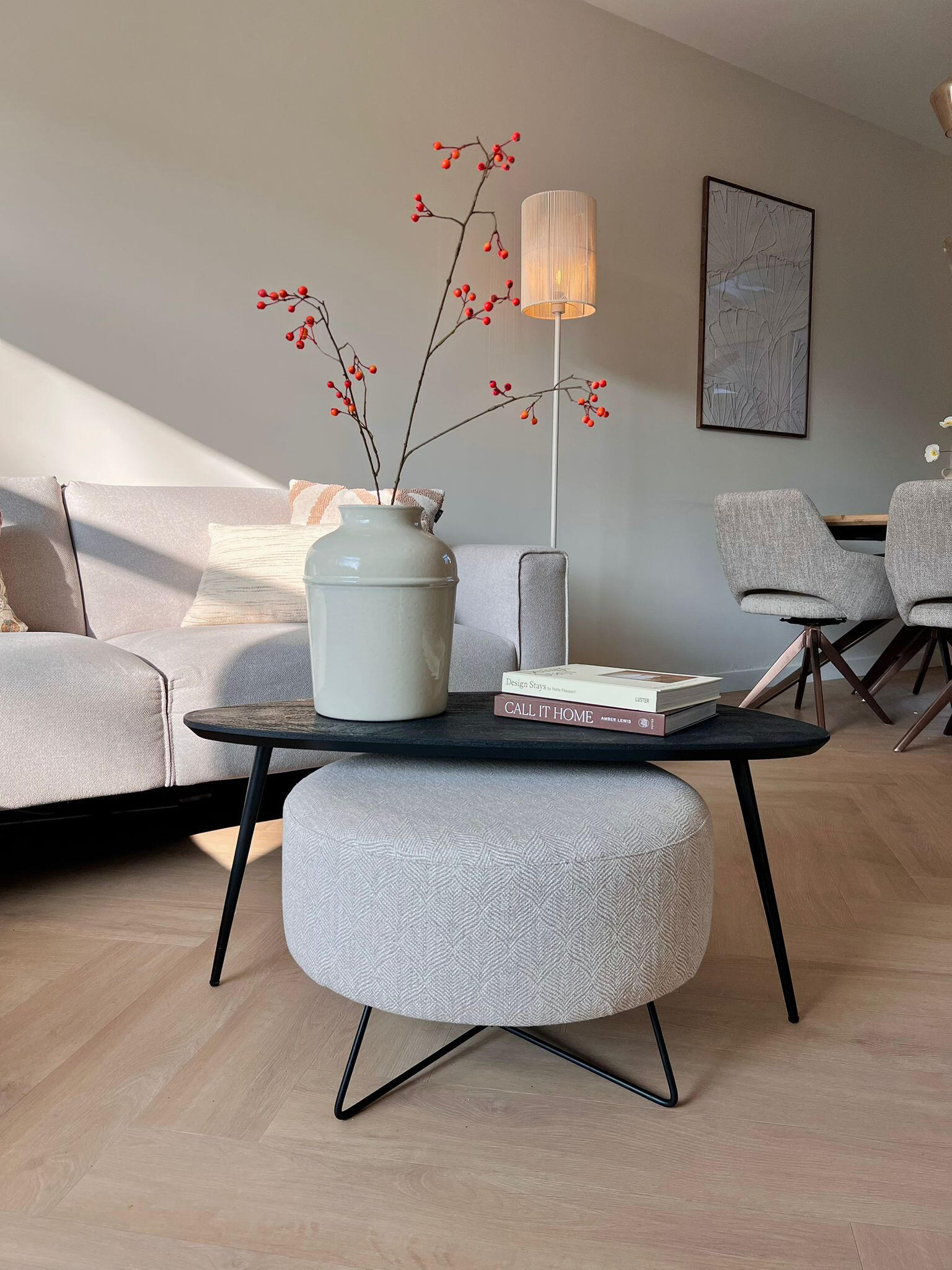 A reupholstered ottoman